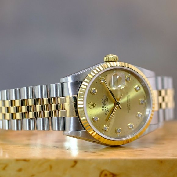 MEN'S ROLEX DATEJUST FACTORY CHAMPAGNE DIAMOND DIAL WITH ORIGINAL BOX AND PAPERS - Picture 9 of 12